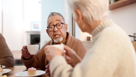 Tea-party,-friends-and-conversation-with-an-old