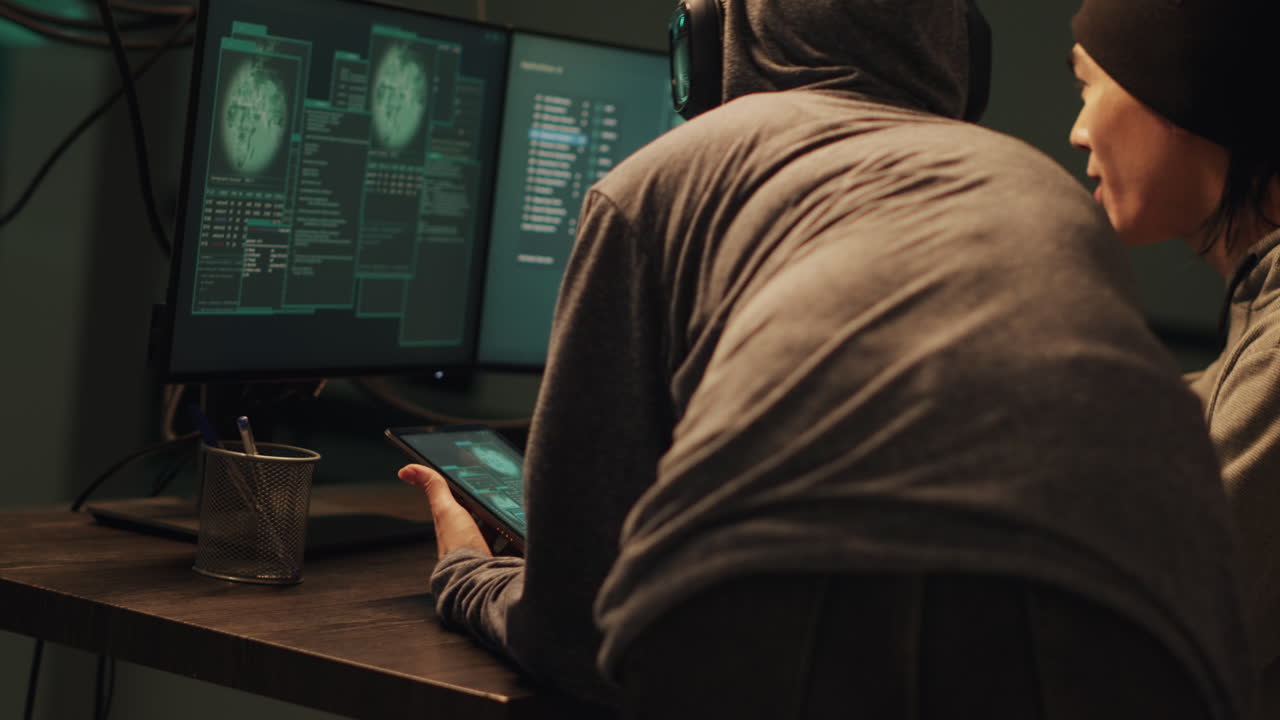 dos hombres trabajando en una computadora