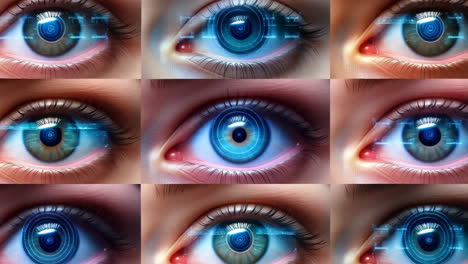 futuristic human eyes with augmented reality digital overlays