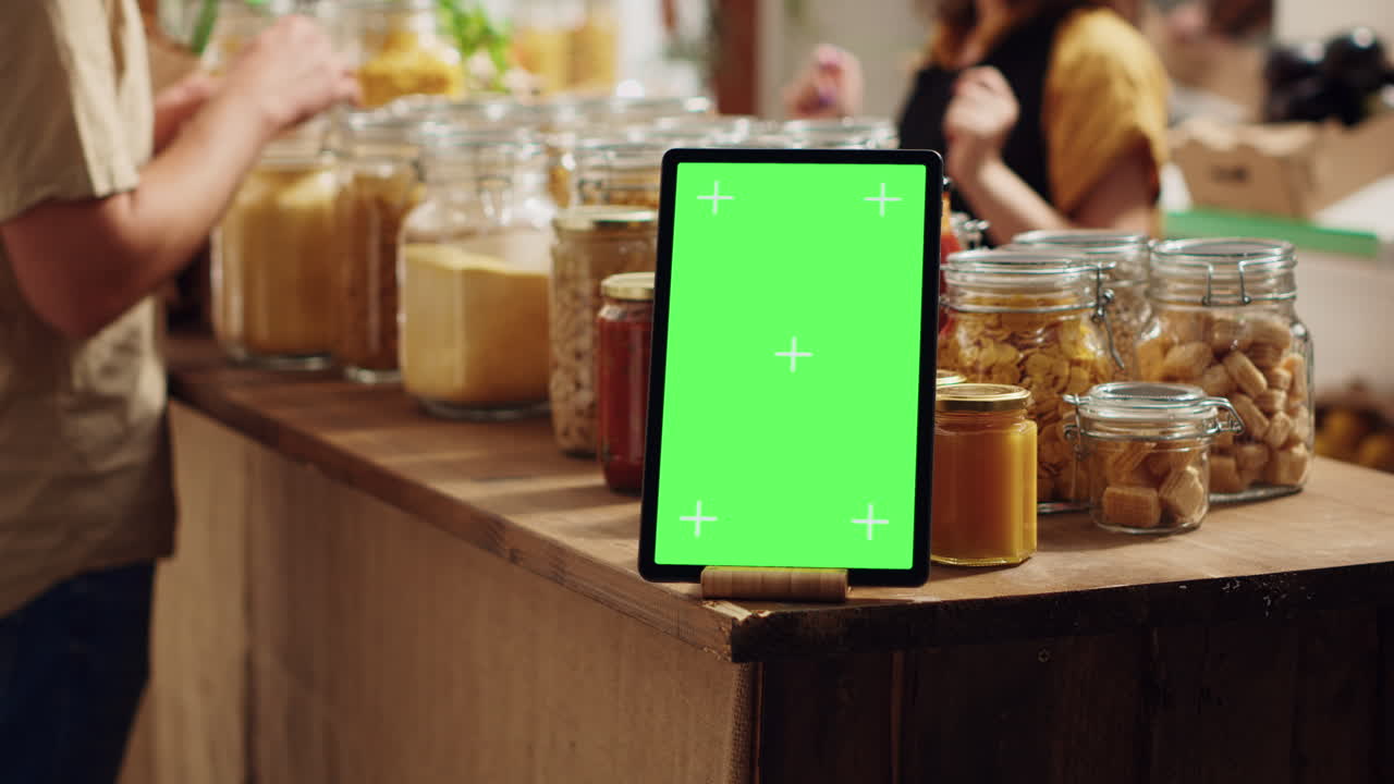anuncio de tabletas en un supermercado biológico