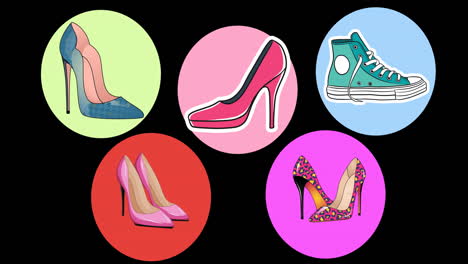 animation of shoes and high heels on black background