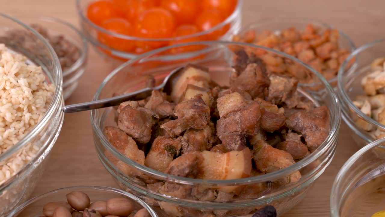Making zongzi food - preparing and wrapping Chinese rice dumpling.