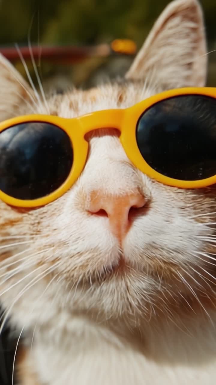 Kucing Lucu Berkacamata Hitam: Potret Menawan Seekor Kucing yang Menikmati Sinar Matahari dengan Kacamata Kuning Bergaya, Menyoroti Kepribadian Uniknya dan Fitur Kumisnya