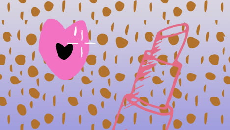 animación de lápiz labial y labios sobre fondo azul