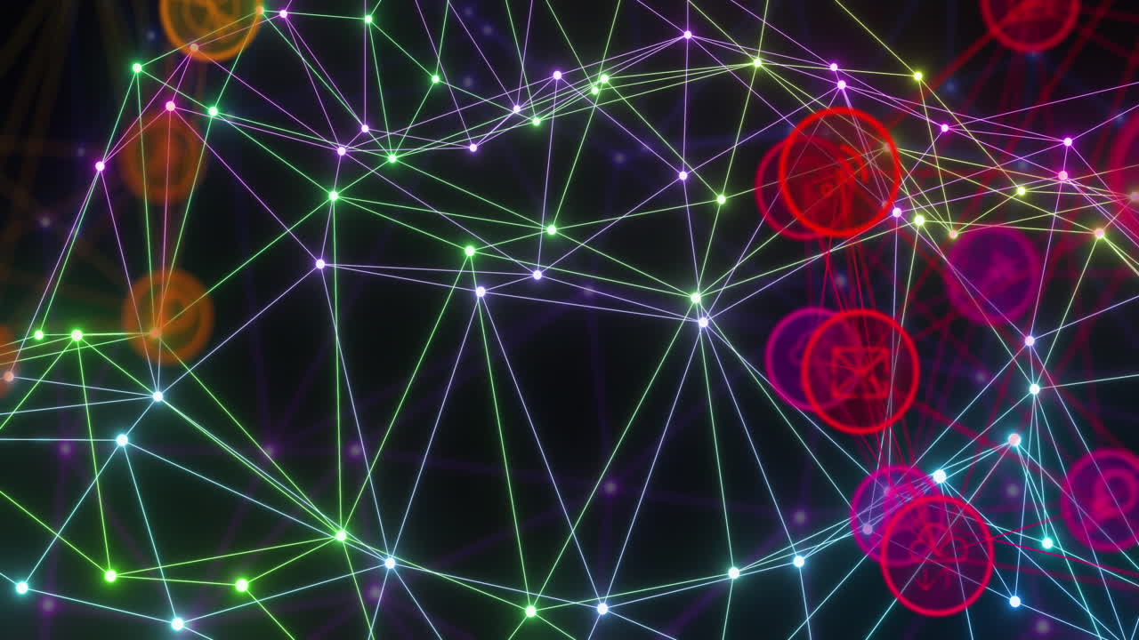 animación del globo con iconos y red de conexiones