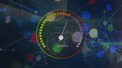 animation of network of connections over data processing and light spots on black background