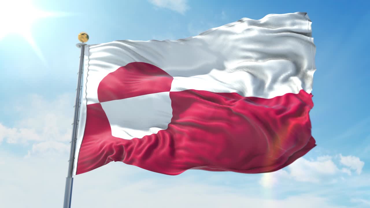 bandera de groenlandia ondeando en el viento contra el cielo azul profundo. tema nacional, concepto internacional. render 3d bucle sin costuras 4k