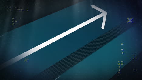 Retro digital arrow animation with markers on a dark blue background.
