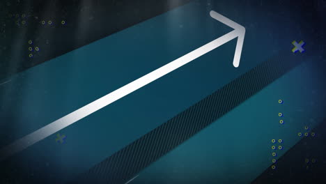 retro digital arrow animation with markers on a dark blue background.