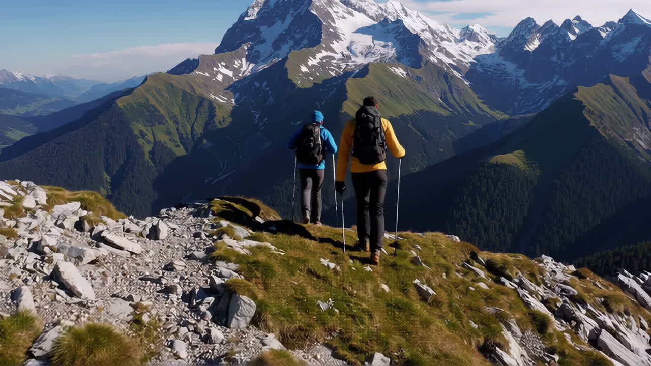 Hikers in the Swiss Alps
