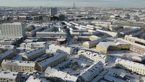 Capital-Sweden-City-of-Stockholm-during-Snowy-Winter,-Aerial-Landscape