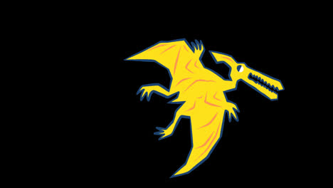 animation of yellow pterodactyl dinosaur moving on black background