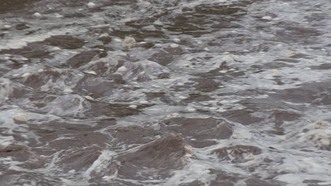 Primer-Plano-De-Agua-Espumosa-Que-Se-Mueve-Rápidamente-Durante-Una-Inundación-Repentina-En-El-Parque-Nacional-Kruger-Después-De-Fuertes-Lluvias