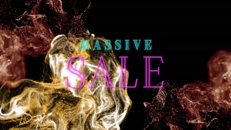 Animation-of-neon-massive-sale-text-banner-over-digital-waves-against-black-background