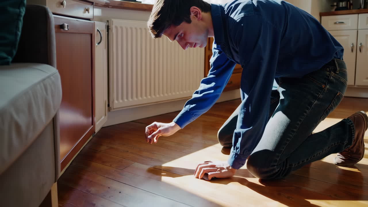 Young man cleaning the house