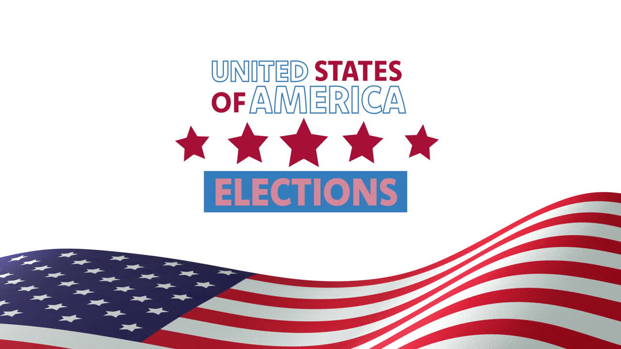 Animation of united states of america elections text over waving american flag on white background