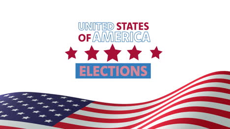 animation of united states of america elections text over waving american flag on white background