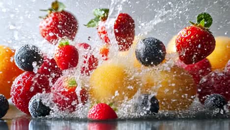 fresh fruits splashing with water