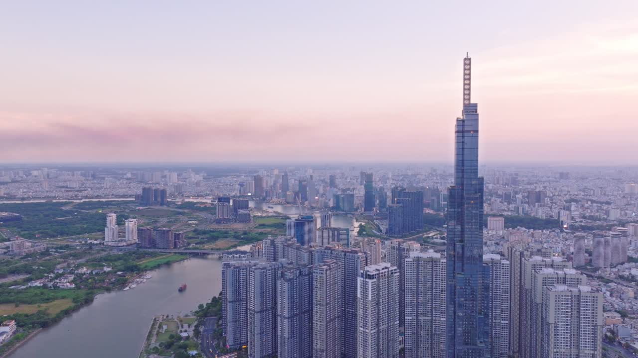 Panoramic Aerial View of Ho Chi Minh City Skyline at Dusk