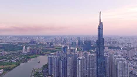 panoramic aerial view of ho chi minh city skyline at dusk