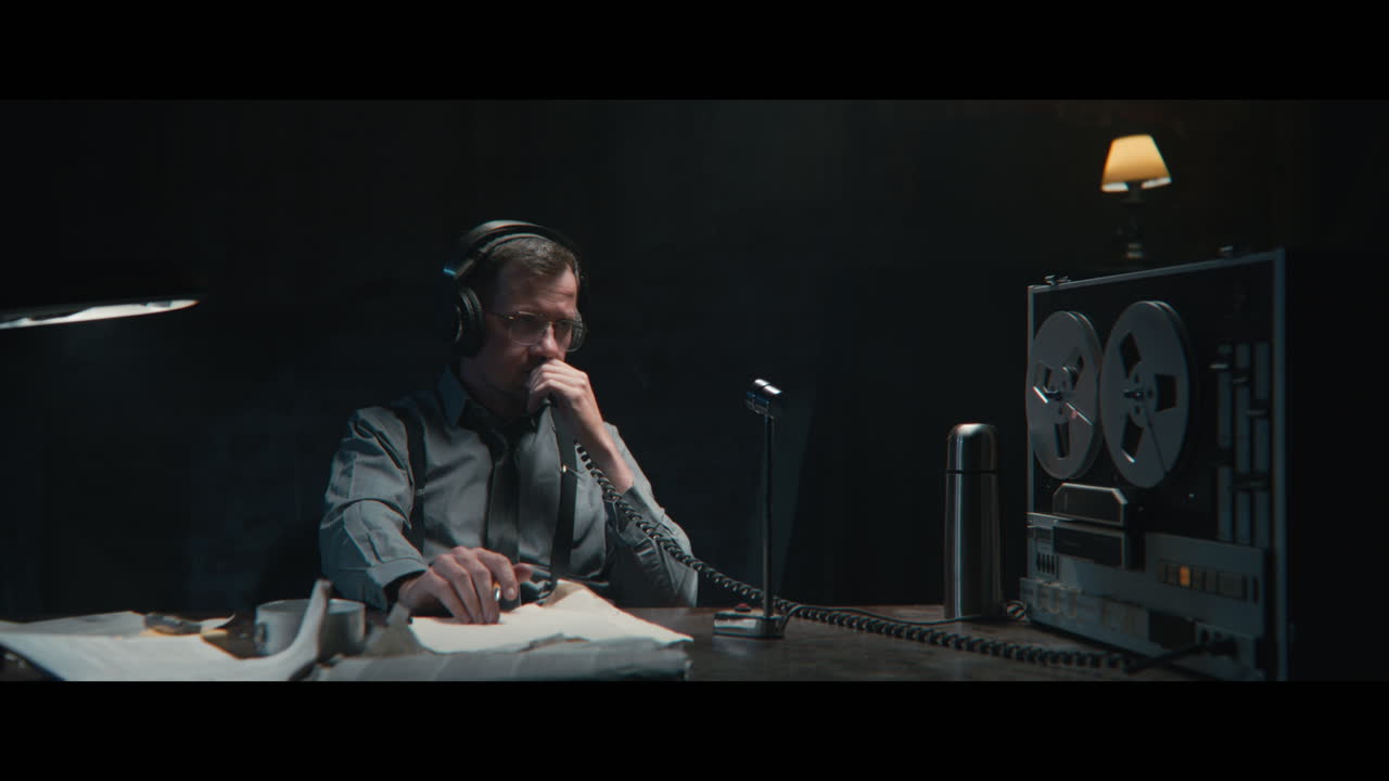 An intelligence officer listens to the wiretap recordings