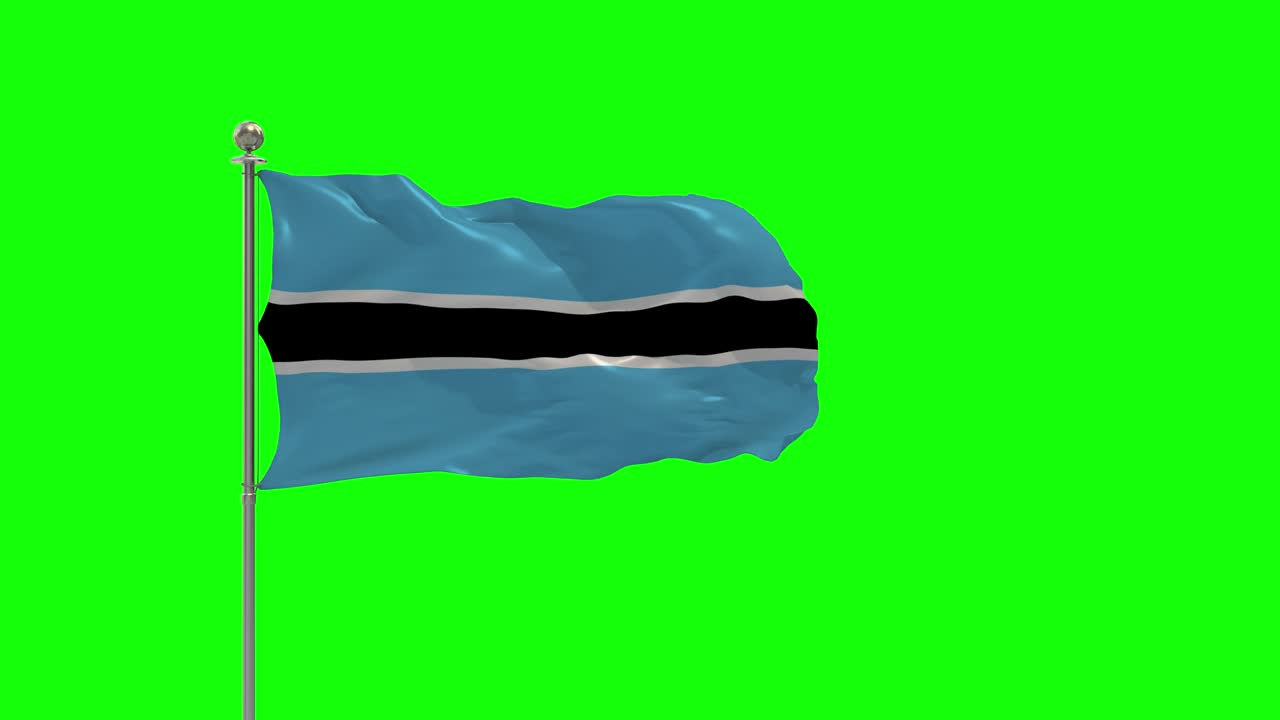 Botswana 3D-illustration af det vajende flag på en flagstang med Chroma Key