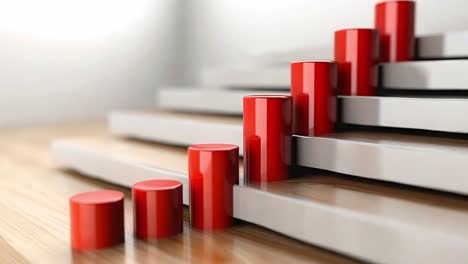 modern stairs with red cylindrical accents