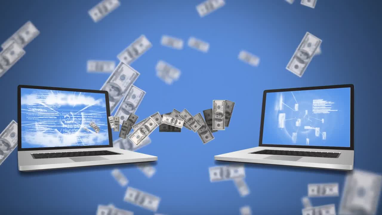 노트북과 현금이 떨어지는