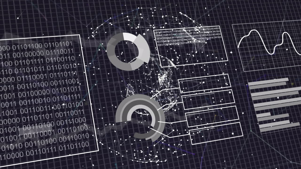 animación de la codificación binaria y el procesamiento de datos sobre la cuadrícula
