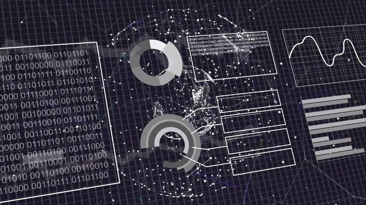 Animation of binary coding and data processing over grid