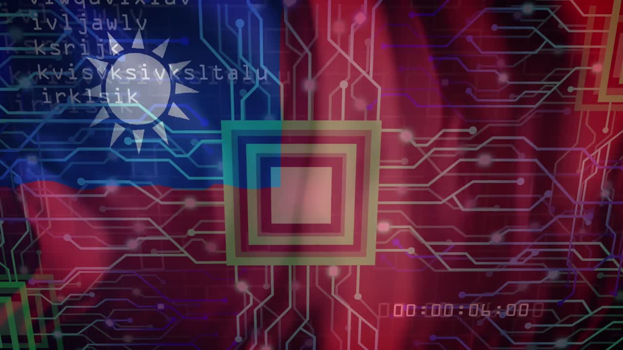 Animation of data processing over flag of taiwan
