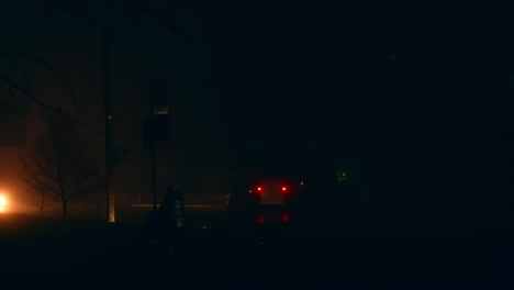 foggy night street scene
