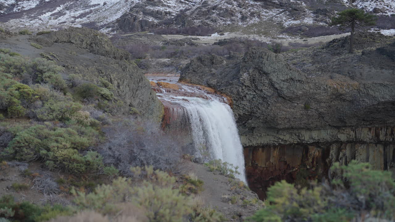 Stunning view of flowing water at Salto del Agrio waterfall in Neuquén Province, Argentina