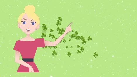 Animation-of-woman-talking-over-clover-icons