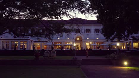 the elegant and luxurious victoria falls hotel at night in zimbawbwe