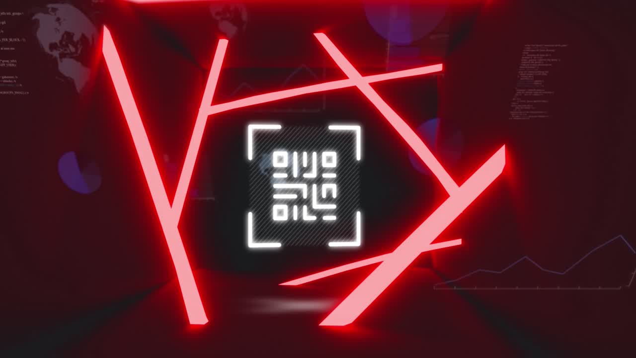 Animation of qr code and neon lines in digital space