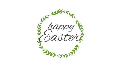 Happy-Easter-with-green-leaves-in-circle-on-white-gradient