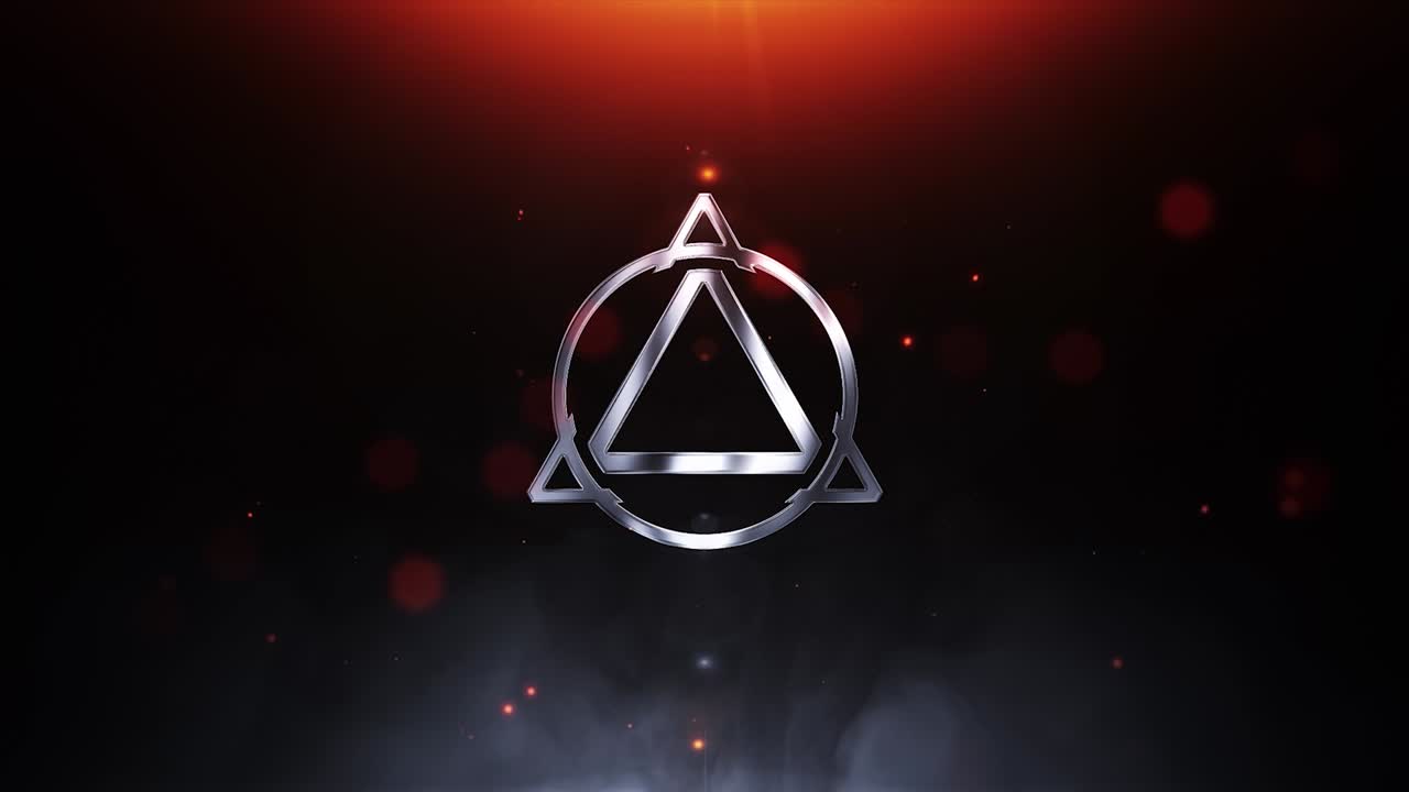 Dynamic Metallic Geometric Symbol Revealed in Fiery Explosion