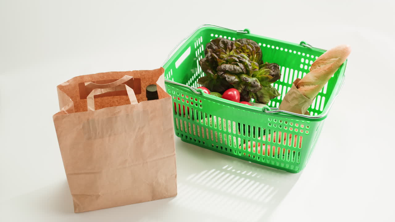 Grocery Shopping with Fresh Produce and Bread