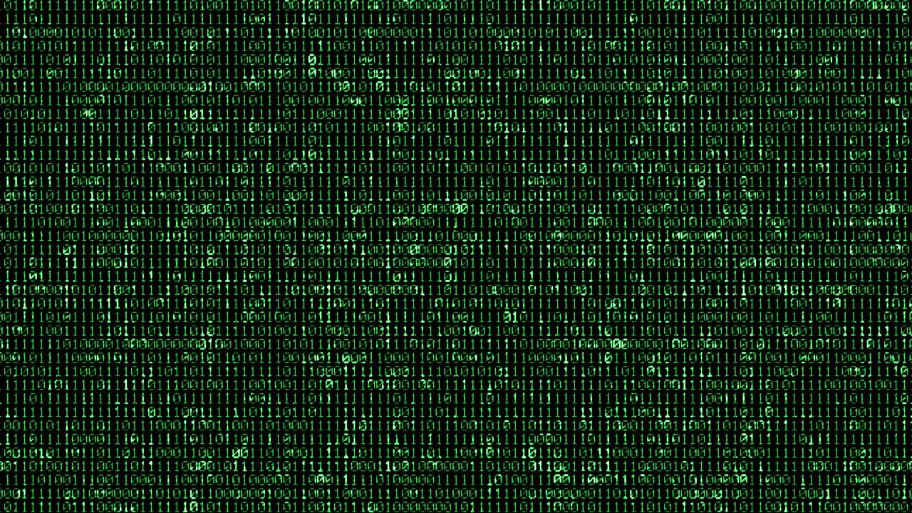 0과 1 녹색 이진 디지털 코드, 컴퓨터 생성 완벽한 루프 추상적인 모션 배경, 새로운 기술