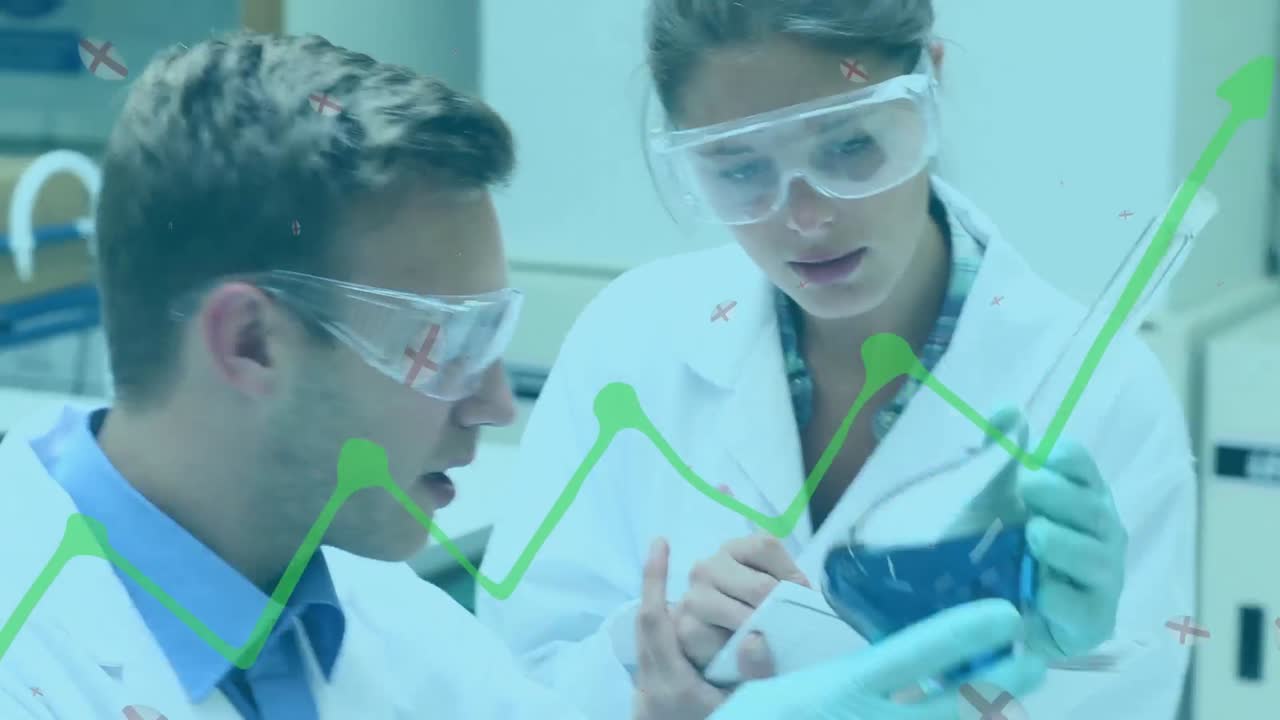 컵을 들고 있는 코카시안 과학자 들 위 에 영국 의  ⁇ 발 이 있는 럭비 공 의 애니메이션