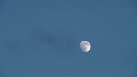 telephoto view of full moon with blue sky background