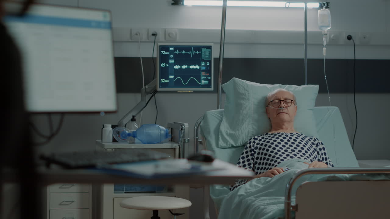 Ill patient in hospital ward getting healing treatment