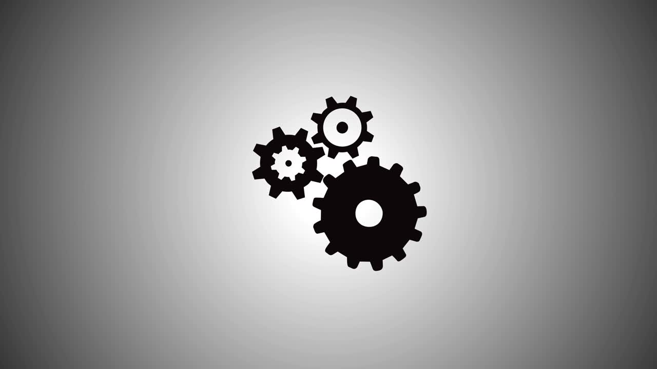 engranajes de trabajo de carga de pantalla estilo movimiento de fondo bucle sin costura negro y blanco