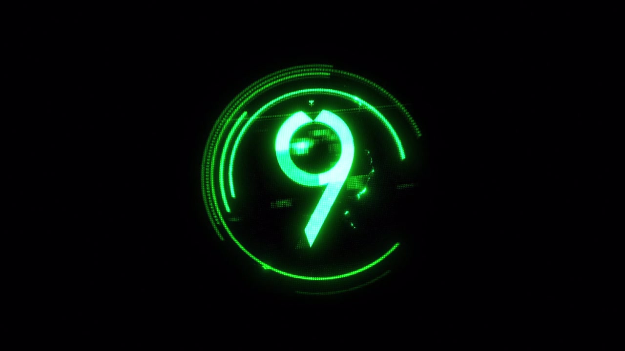 Digital Countdown Timer with Glowing Green Number Nine