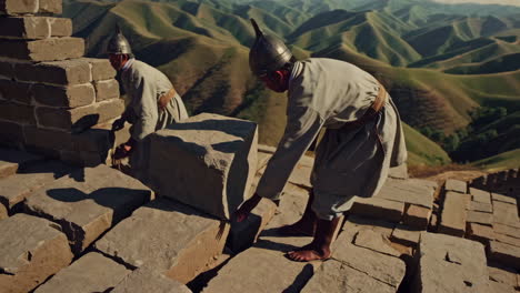 workers constructing the great wall of china