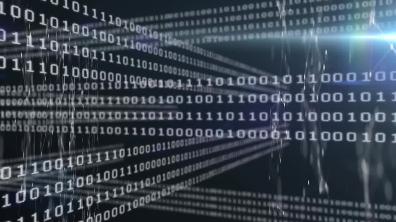 animatie van de gegevensverwerking van het binaire systeem op een zwarte achtergrond