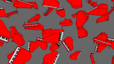 many red pianos on gray background.