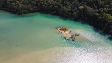 Lush-Green-Trees-On-The-Side-Of-Tallebudgera-Creek---Crystal-Clear-Turquoise-Blue-Water---Queensland,-Australia