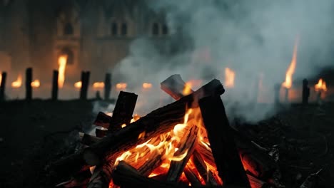 campfire burning at night